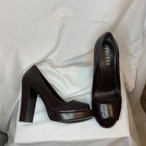 Lauren Ralph Lauren Brown Peep-Toe Heels